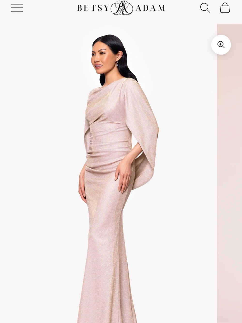 Betsy & Adam Blush Gold Glitter Cape Gown Size 4